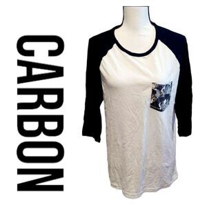 𝅺carbon boys baseball tee Black and white size large